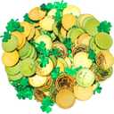100pcs St Patrick's Day Coins,Shamrock Plastic Coins with Confetti for St Patrick's Day Party Table Home Decoration Supply,Gold and Green