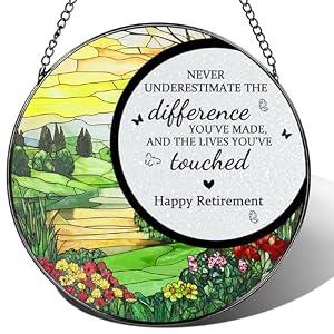 Retirement Gifts - DOUHASU 8 Inch Stained Glass Suncatchers for Windows Hanging, Retired Ornament, Retirement Gift for Women, Men - Retired Gifts for Coworker, Boss, Employee, Teacher, Nurse - Style E