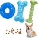 3-Pack Puppy Chew Toys for Teething Relief  Soft & Durable Rubber Toys for Small & Medium Puppies, Includes Squeaky Donut, Bone & Food-Dispensing Toys for Teeth Cleaning & Oral Health