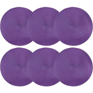 Purple Braided Placemats Set of 6, Round 14 Inches Boho Table Mats for Dining Tables Woven Fabric Anti-Slip 