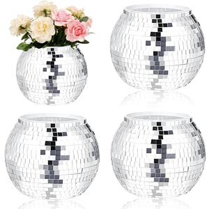 Disco Ball Vase 9" X 7.08" 4 Pcs Disco Ball Vases for Centerpieces Silver Mirror Disco Ball Planter for Wedding Table Centerpieces Birthday Party Decoration