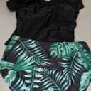 Girls Tankini Swimsuit 2 Piece Bathing Suit Twist Cross Back Cutout Swim Tank Top Floral Print Swimwear for 13-14Y (Black)