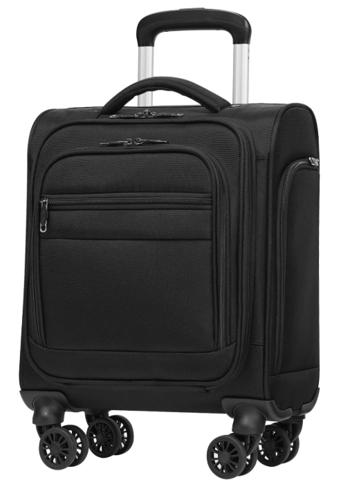 Coolife Underseat Carry On Luggage Suitcase Softside Lightweight Rolling Travel Bag Spinner Suitcase Compact Upright 4 Dual Wheel Bag, Black