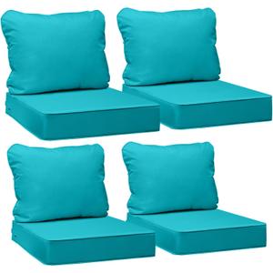AAAAAcessories Outdoor Deep Seat Cushions, Waterproof, Fade-Resistant Patio Furniture Replacement Cushions, Set of 4, 24" x 24" x 5",Turquoise Blue