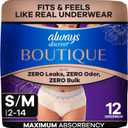 Always Discreet Boutique Incontinence and Postpartum Underwear for Women, Maximum Protection, Small/Medium, Black, 12 Count