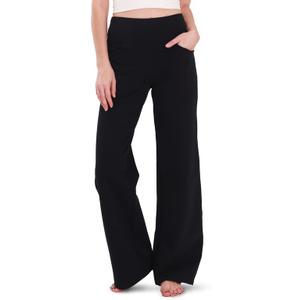 Houmous Wide Leg Pants Women Cotton Yoga Pants High Waist Loose Lounge Stretch Trousers with Pockets (Small, Black)