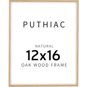 puthiac 12x16 Solid Oak Wood Picture Frame, Fits 8x12 with Mat or 12x16 Without Mat, Wall Display Only, Vertical or Horizontal, Plexi Front, 1 Pack, Natural Oak