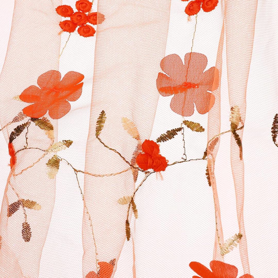 MECCANIXITY 5 Yard Tulle Fabric 175"x51"3D Flower Embroidery Mesh Lace Fabric for DIY Handmade Clothing Wedding Dress Skirt Home Curtain Decoration, Orange