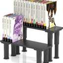 Manga Shelf Risers, 2 Pack Book Riser for Bookshelves, Black Wooden Height Adjustable Comic Books Shelves for Double Rows Display Stand for Books, Collectibles, Anime Figurines, Blind Boxes, CDs