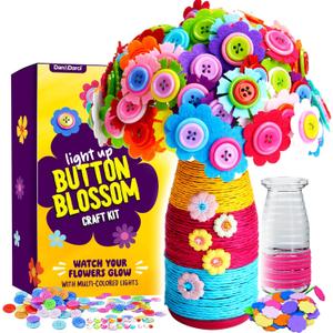 Dan&Darci Light Up Button Flower Craft Kit - Crafts for Kids Ages 4-8 - Arts & Crafts Gift for Girls - Activities for Kid Age 6-8 Girls - 5 Year Old Girl Gift Toys - Birthday Gifts for 5 6 7 8 Years