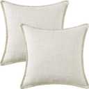 decorUhome Decorative Outdoor Throw Pillow Covers 20x20 Set of 2, Square Linen Rustic Neutral Farmhouse Pillow Covers with Stitched Edge for Couch, Sofa, Living Room, Beige