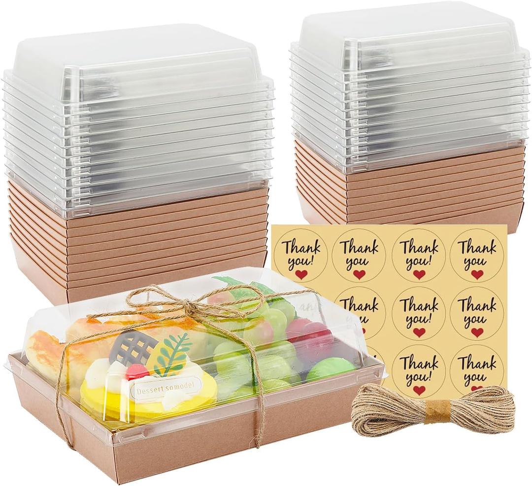 YTAXZ 7x5 Charcuterie Boxes with Clear Lids, Large Disposable Bakery Dessert Boxes, Bakery Take Out Containers, To Go Food Containers for Chocolate, Sandwiches, Cookies, Cupcakes, Pastries (50, Brown)