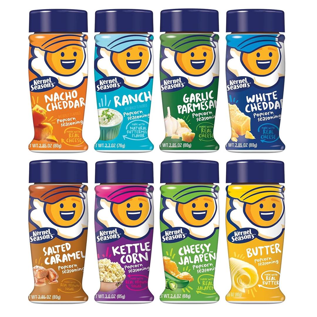Kernel Season's Popcorn Seasoning Full Size Jars Variety Pack, Retail Sizes (Pack of 8) Best By 06/21/2027