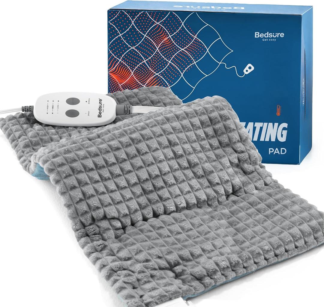 Bedsure Back Heating Pad for Neck and Shoulders, Weighted Heated Pad with Vibration, FSA Eligible Items, Birthday Gifts for Women Men Mom Men, Auto Shut Off, 5lbs 12" x 24", grey