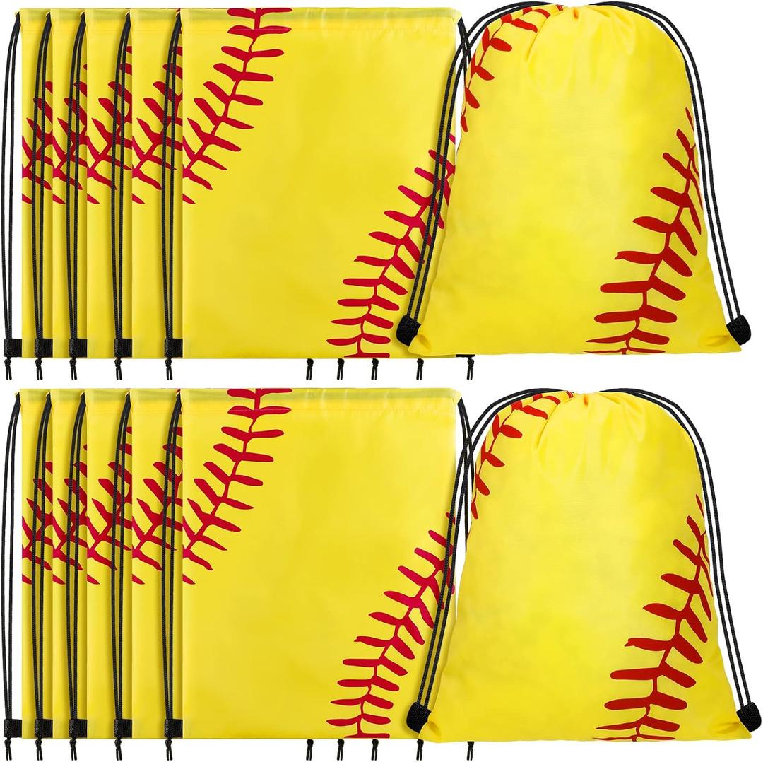 Shappy 12 Pcs 17 Inch Softball Style Drawstring Bag Sports Ball Backpack Drawstring Sack Cinch Bags for Team Gift Party Favors