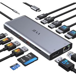 USB C Laptop Docking Station Dual Monitor HDMI for Dell/Lenovo/HP Laptop 14 in 1 USB C Hub Multiport Adapter Dongle Dock USB C to 2 HDMI 4K+DisplayPort+Ethernet+4USB+2USB C+100W PD Charger+SD/TF+Audio