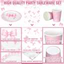 Hushee 200 Pcs Pink Bow Party Supplies Coquette Paper Plates Napkins Cups Pink Bow Baby Shower Tableware Disposable for Birthday Bridal Shower Engagement Bachelorette Party Dinnerware Supplies