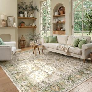 Lahome Boho 5x7 Area Rug, Soft Green Rugs for Living Room Ultra-Thin Washable Playroom Rug, Print Non Slip Carpet Rug for Bedroom Nursery Kids Room Office (Green, 5' x 7')
