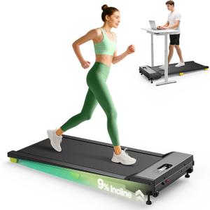 UREVO Walking Pad with Incline, 9% Incline Portable Under Desk Treadmill, 2.5 HP Walking Treadmill Pad for Home and Office, Walking Jogging Running Machine with Remote Control and LED Display