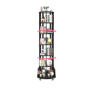 iabifo 4 Tier Rotating Bookshelf with Brake Wheels, 360° Spinning Bookcase, Vertical Floor Standing Revolving Bookshelf Organizer for Small Spaces, Corner, Living Room, Bedroom, Black