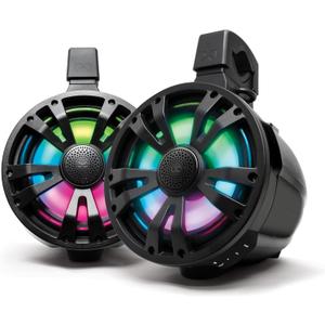 SoundExtreme TA8 ExtremeTower Powersports Marine Waterproof Sealed 8-inch 2-Way – 1 Bluetooth Amplified Speaker + 1 Passive Speaker (Black)
