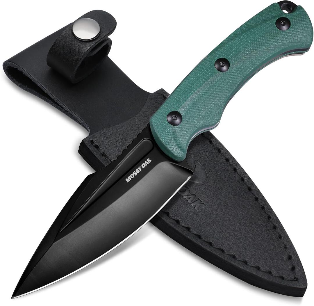 Mossy Oak Survival Hunting Knife with Sheath, 8.5-inch Full-tang Fixed Blade Knife, Outdoor Knives for Survival, Camping, Hiking (G10 Handle-Green)