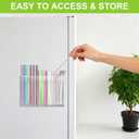 2 x Straw Holder for Cabinet Door, Acrylic Tumbler Straw Organizer Dispenser with Drainage Holes, Large Storage Container Accessories with Adhesive for Counter Cupboard Door Mounted, Clear