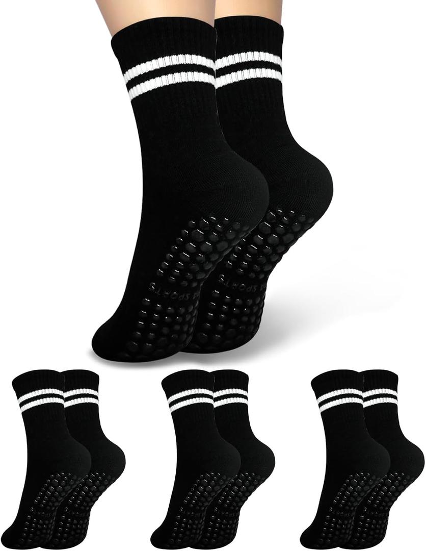 Pilates yoga non-slip socks fit hospitals, yoga studios, outdoor. Gifts for ballet dancers, seniors, dears. (Black)