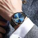 OLEVS Watch for Men Diamond Business Dress Analog Quartz Stainless Steel Waterproof Luminous Date Two Tone Luxury Casual Wrist Watch Blue