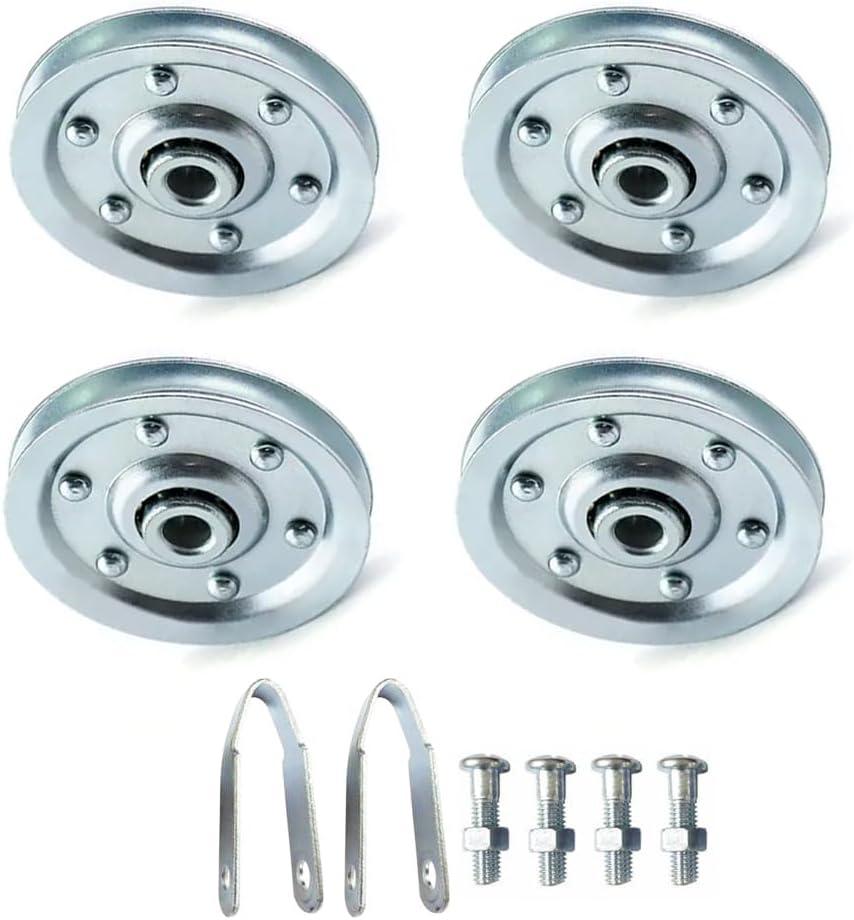 Garage Door 3"" Pulley Kits, Kits Including 2 Stationary Pulleys and 2 Rear Wheel Pulleys with Clevis Fork,Garage Door Parts, Silver