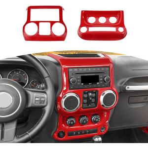 RT-TCZ for Jeep JK Red Dash Accents Radio A/C Controls Cover Trim for Jeep Wrangler JK JKU 2011-2017 ABS Interior Accessories 2pcs