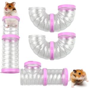 Dwarf Hamster Tubes and Tunnels Set,Mouse DIY Toy Transparent Tube Pet Cage Connection Tunnel Kit Syrian Hamster External Accessories Adventure Pipe for Mice Rat(Pink)