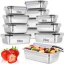 12 Pcs 304 Stainless Steel Food Containers with Lids Square Airtight Bento Lunch Boxes Metal for Snacks Sandwiche Storage Meal Prep Dishwasher Freezer Safe Office Home(12/18/25/28oz)(Black)