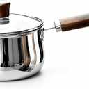 GREATLINK Small Sauce Pan with Lid and Wooden Handle for Cooking - 1 Quart Stainless Steel Saucepan with Pour Spout for Heating Milk, Melting Chocolate, Warming Sauces - Small Pot for All Cooktop