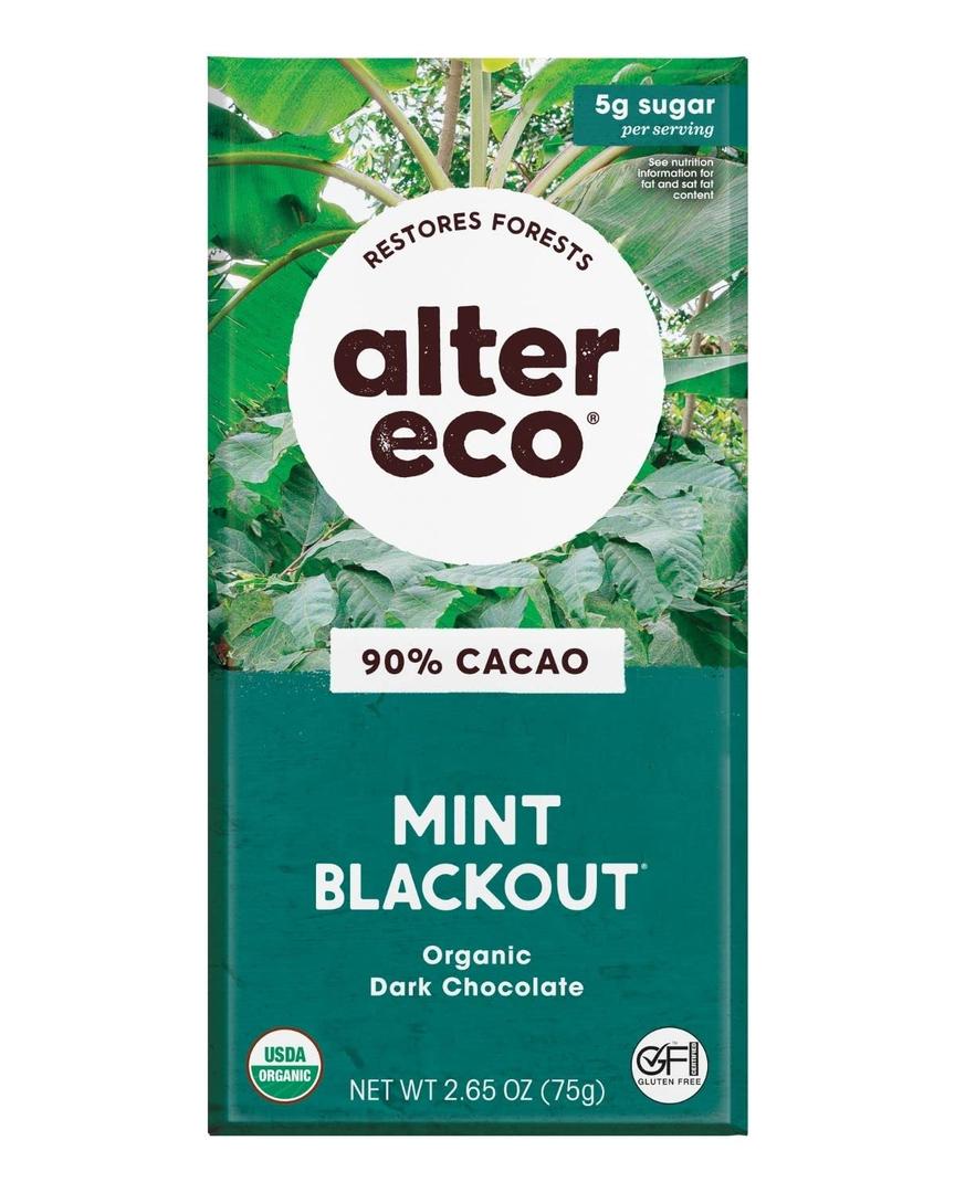 6 x Alter Eco | Dark Chocolate Bars | Pure Dark Cocoa, Fair Trade, Organic, Non-GMO, Gluten Free (Mint Blackout) (EXP 04/17/27)