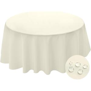 BYDOLL Table Cloth Round 48 Inch Tablecloth Fits Max38 Inch Diameter Top,Beige Washable Outdoor Winkle and Stain Resistant Spillproof Polyester Tablecloths for Round Tables Party Cover