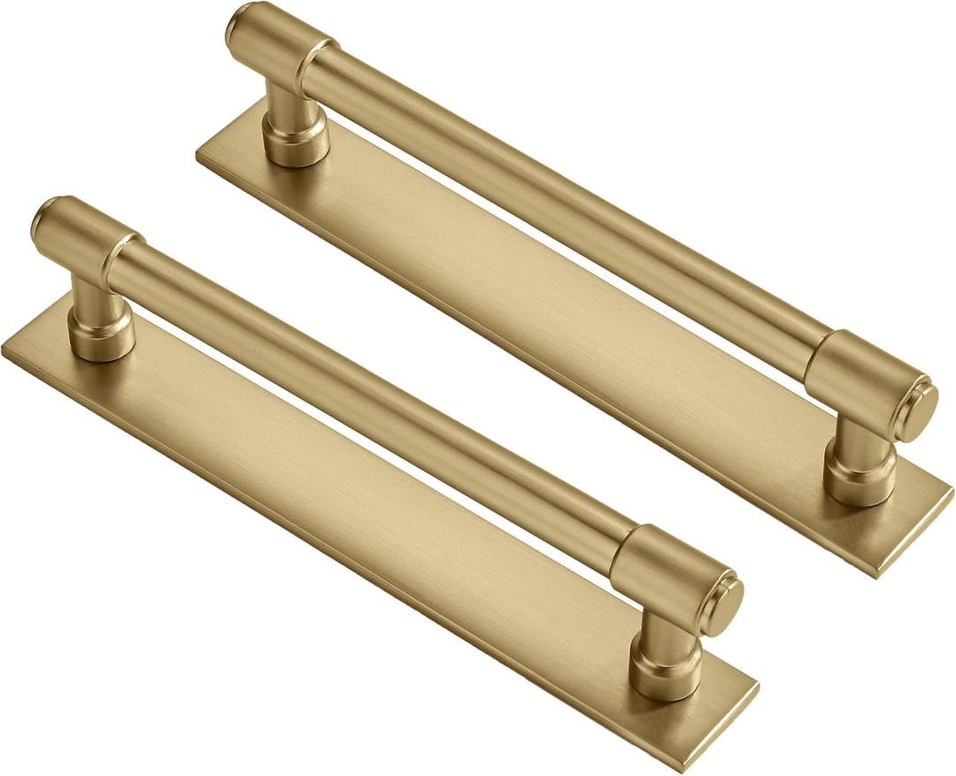 khtumeware 5 Pack 6 Inch152 mm Center to Center Brushed Gold Cabinet Pull Backplate with Base Plate Zinc Solid Brushed Brass Kitchen Cabinet Handles Drawer Pulls Cabinet Hardware