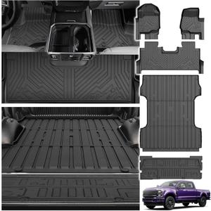 Powerty Floor Mats for 2017-2024 2025 2026 Ford F250/F350/F450 Super Duty Crew Cab Truck Bed Mat Tailgate Liner Protector All Weather Replacement for Ford F250/F350/F450 Accessories