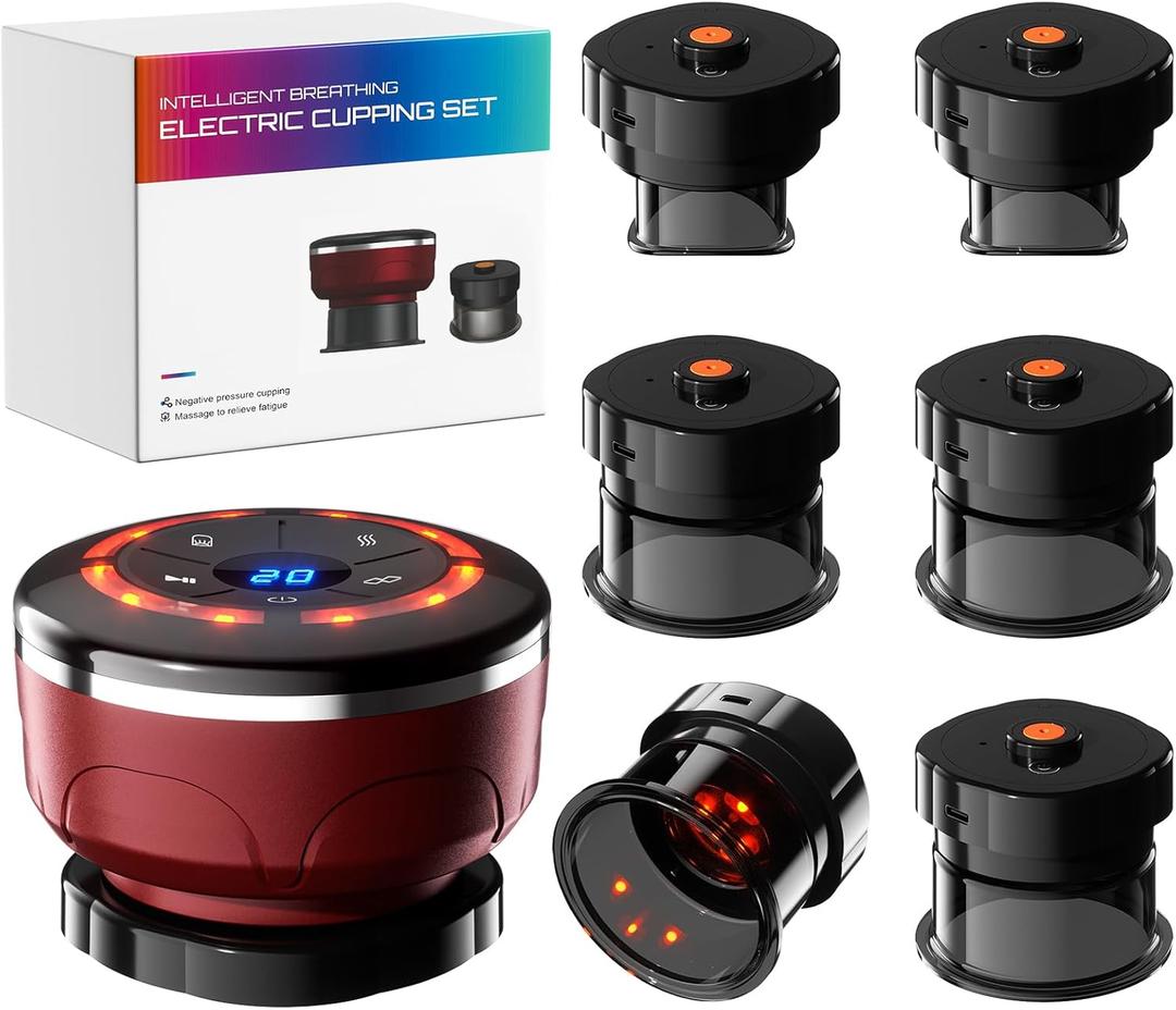 UBALANCE Smart Cupping Therapy Set - Cellulite Massager with 6 Massage Cups, Portable Electric Device for Enhanced Blood Circulation, Reduced Cellulite, and Muscle Soreness ReliefRed