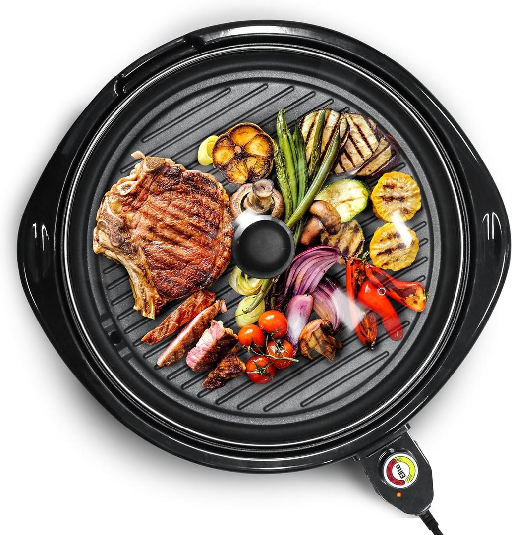 Elite Gourmet EMG-980BX Large Indoor Electric Round Nonstick Grill Cool Touch Fast Heat Up Ideal Low-Fat Meals Dishwasher Safe Includes Glass Lid, 14", Black (Granite) Elite Gourmet EMG-980BX Large Indoor Electric Round Nonstick Grill Cool Touch Fast Heat Up Ideal Low-Fat Meals Dishwasher Safe Includes Glass Lid, 14", Black (Granite)