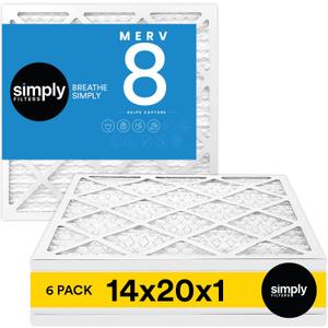 Simply 14x20x1 Air Filter, MERV 8, 6 Pack, For Home AC Furnace & HVAC (Actual Size: 13.75"x19.75"x0.75") DUST, Pet, & Allergy Control
