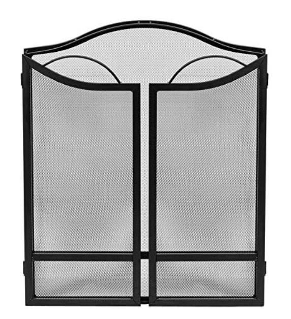 Folding Fireplace Screen Gate for Kids/Pets, Wrought Iron Decor Mesh Fireplace Screen Protector, Fire Spark Guard for Indoor Outdoor Beautiful Scenery