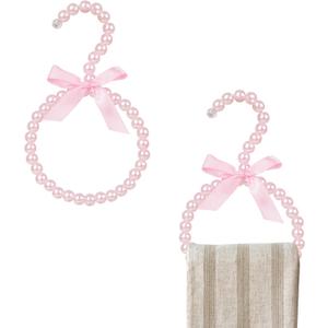 Pink White Pearl Scarf Hanger with Bow Accent, Pearl Beads Organizer for Scarves, Neckties, Shawls, Veils, and Silk (2Pcs)