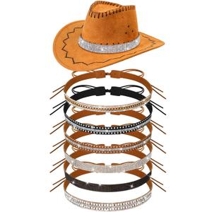 Hotop 6 Pcs Bling Rhinestone Hat Band Rhinestone Cowboy Hat Bands for Cowboy Hats Western Style Hatbands for Women Men(Black White,Stylish)