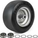 LotFancy 11x6.00-5 Flat Free Lawn Mower Tire and Wheel, 3/4" or 5/8" Bushings, 5 7/8" Centered Hub, Smooth Tread Tire for Zero Turn Mowers