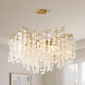 32 Inch Gold Crystal Chandelier, 10-Light Coastal Chandeliers for Dining Room, Large Modern Tree Branch Light Fixtures, Seashell Chandelier for Entryway Foyer Bathroom Living Room, E12