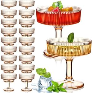 Teenyyou 20 Pcs Ribbed Vintage Coupe Glasses 7 oz Martini Glasses Champagne Coupe Classic Cocktail Glassware Reusable Ribbed Glassware for Cocktail Martini European Style (Champagne Pink)