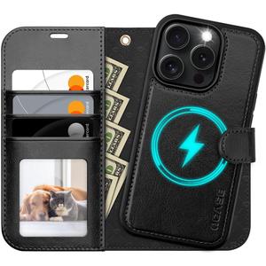 OCASE for iPhone 16 Pro Case Detachable Wallet Case with Card Holder, 2 in 1 Pu Leather Flip Folio with RFID Blocking Stand Wrist Strap Shockproof Phone Cover 6.3 Inch 2024, Black