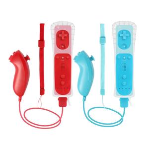 Crifeir Wii Remote Controller and Nunchuck Compatible for Wii/Wii U Console,Wii Controller 2 Pack with Silicone Case and Wrist Strap(BR) (Blue and red)
