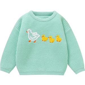 Toddler Girl/Boy Sweater Cute Ducks Hand Embroidered Sweater Fall Winter Outfit 1-5Y (Pink)